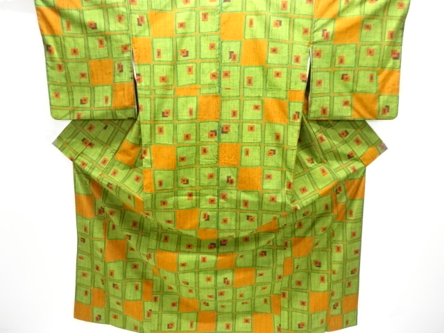 JAPANESE KIMONO / SILK / HAND WOVEN TSUMUGI / ABSTRACT PATTERN